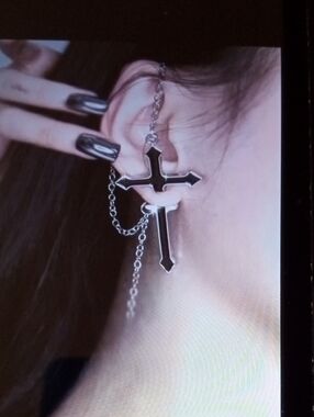 GOTH Black Cross Dangle Chain Earring- Women Jewelry